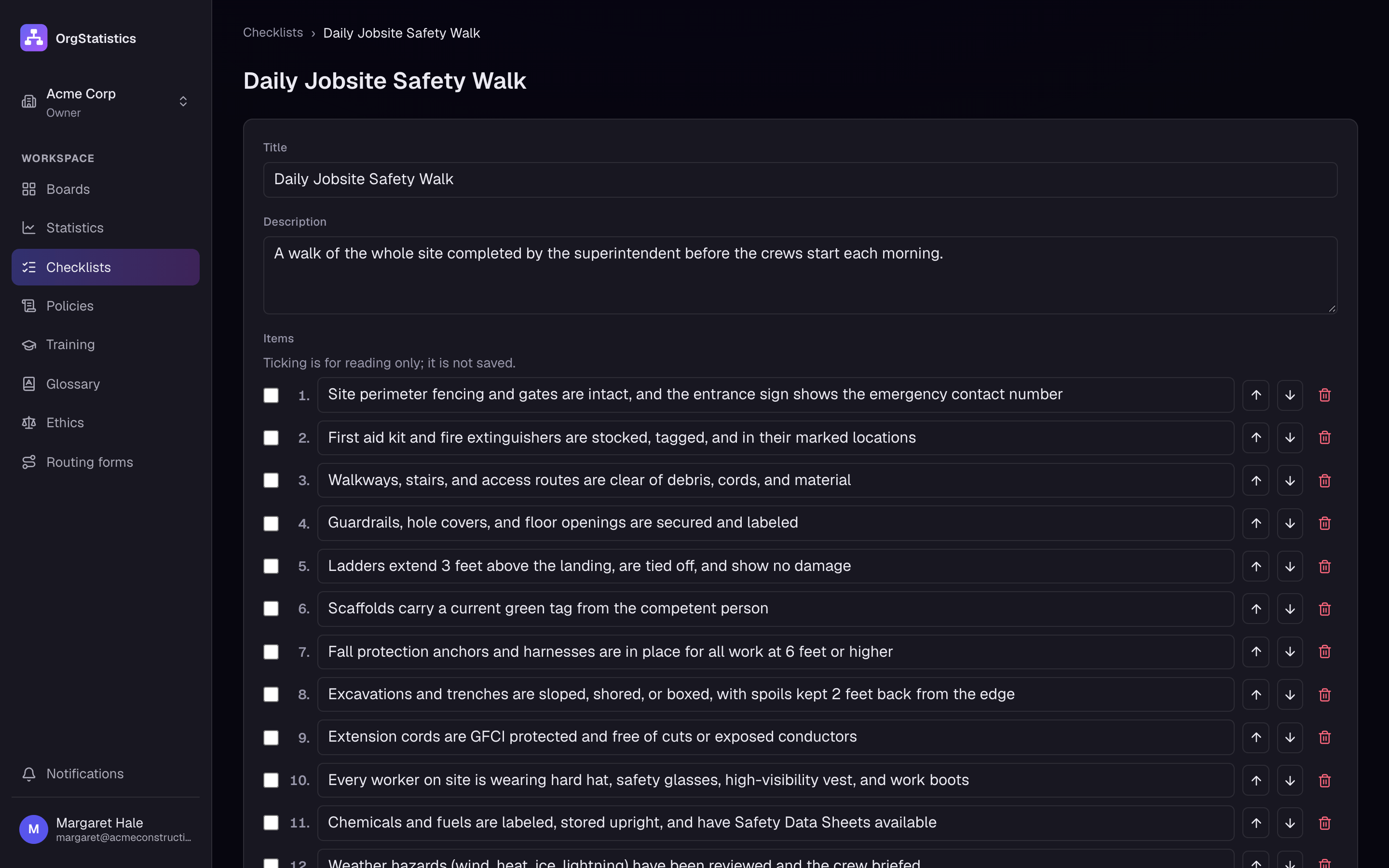 A checklist, ready to run on site.