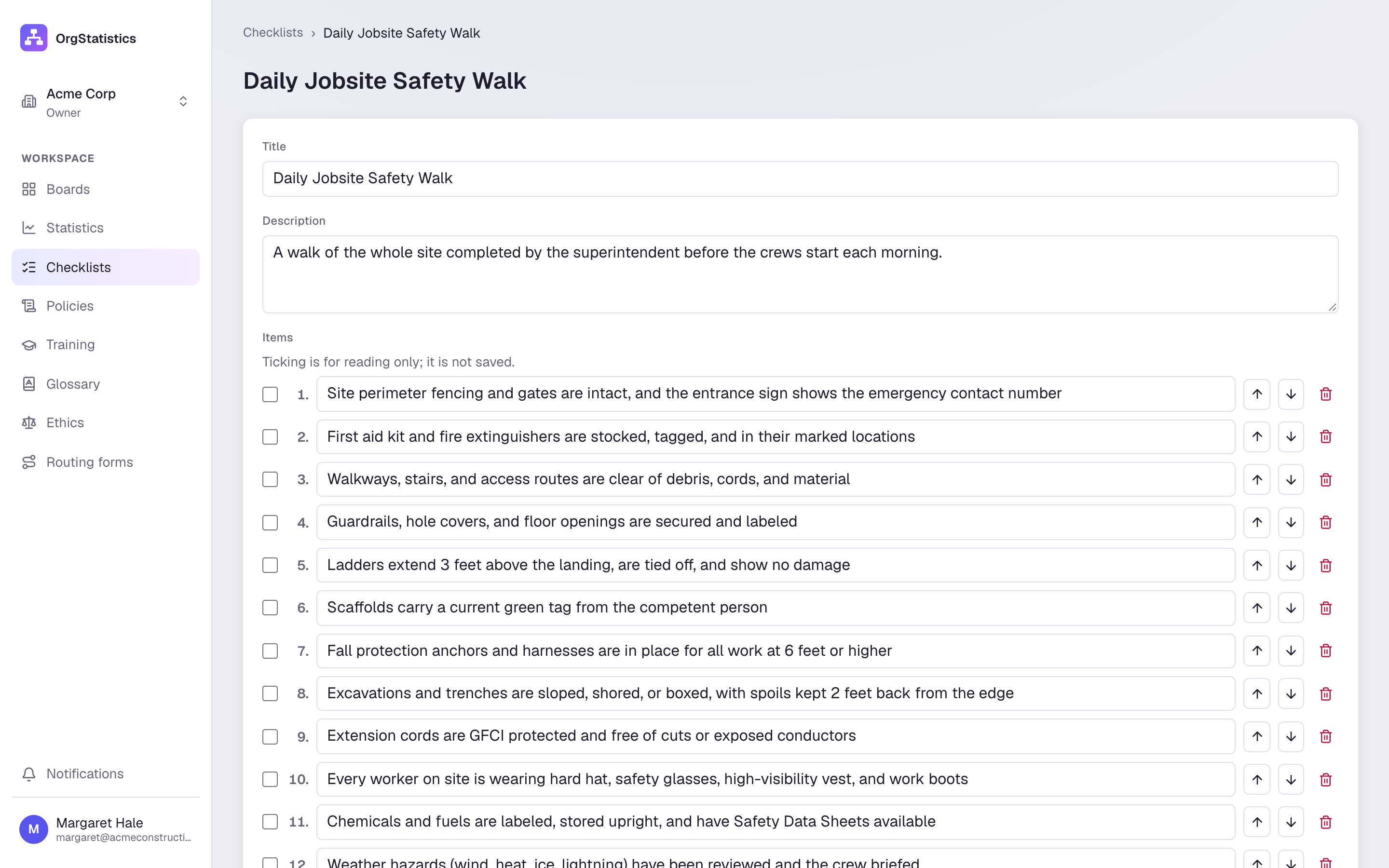 A checklist, ready to run on site.