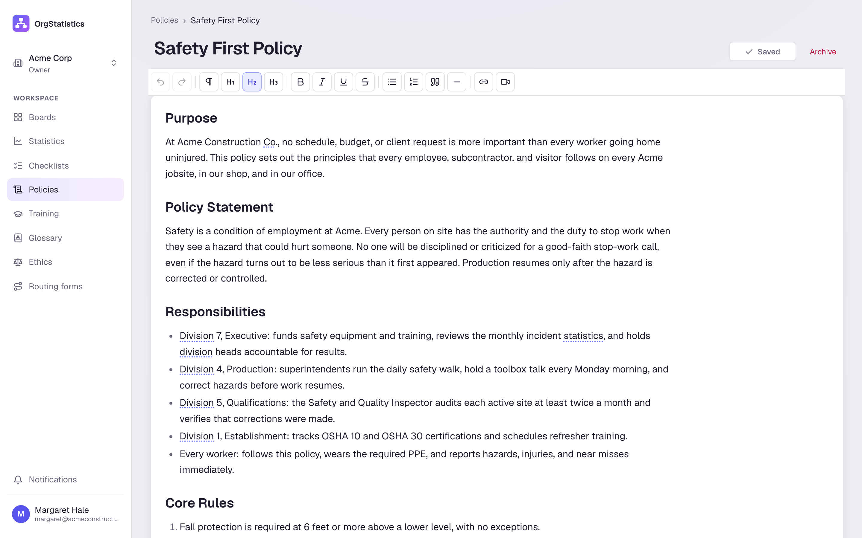 A policy, written in the built-in editor.